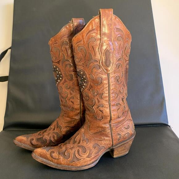 Corral Boots Western Heart Embroidery Zipper Women’s Size 6.5 M - Picture 3 of 9